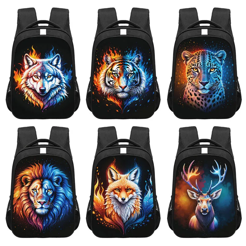 

Ice Fire Wolf Backpacks Fantasy Tiger Lion Fox Animals Teenager Storage Bag Children School Bags Bookbag Daypack for Travel Gift