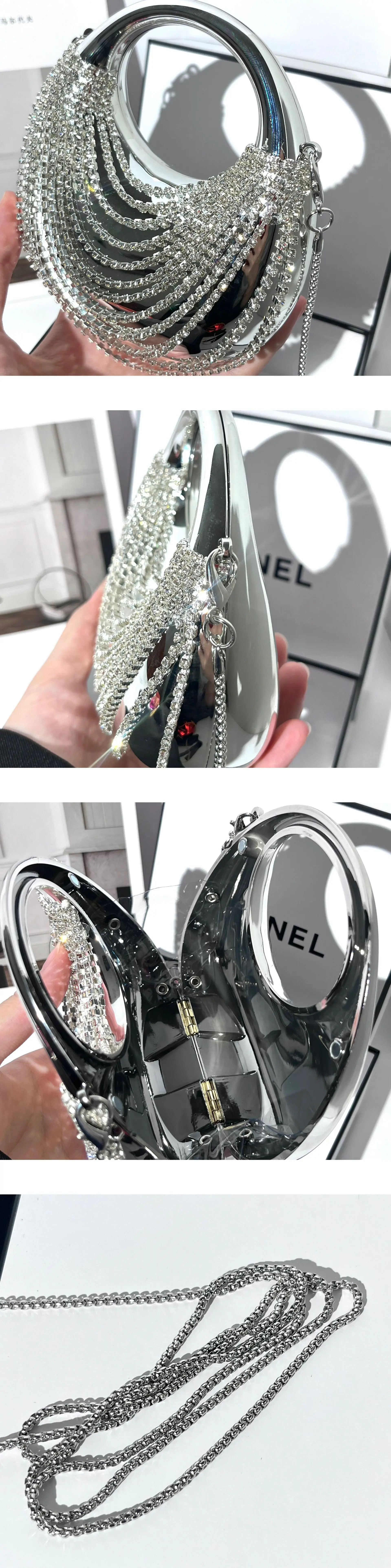 Diamantbesetzte Abendtasche Luxus-Designer-Schultertaschen Lustige Form Party Hochzeit Acryl Glänzende Clutch-Tasche – Detail 3