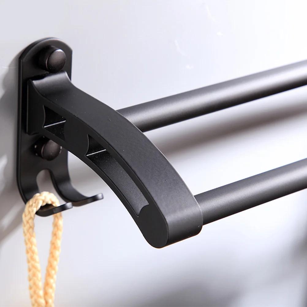 

Black Double Pole Space Aluminum Towel Mounted Bathroom Holder Kitchen Towel Bar Rustproof Bathroom Shelf