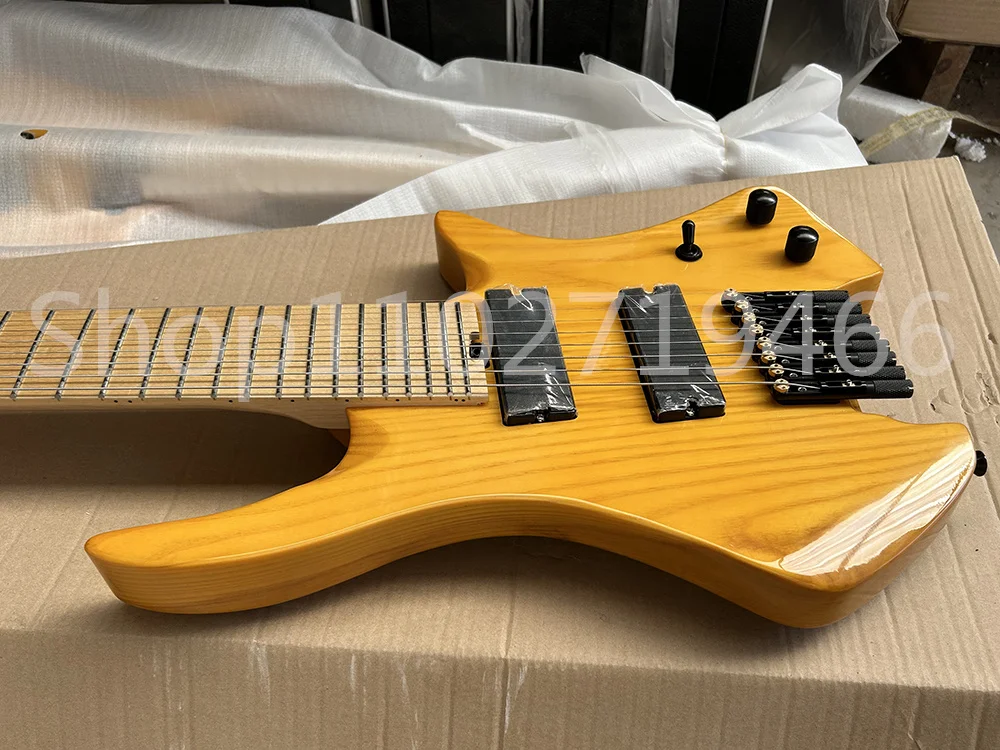 Factory Headless Fanned Frets 8 Strings Electric Guitar Maple Fretboard Ash Body Maple Neck Customizable