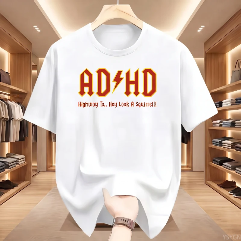 Funny T Shirt ADHD Highway T-shirt Heavy Metal Rock Style Printed Tshirt Cotton Short Sleeve Round Neck T Shirt Mens Clothes