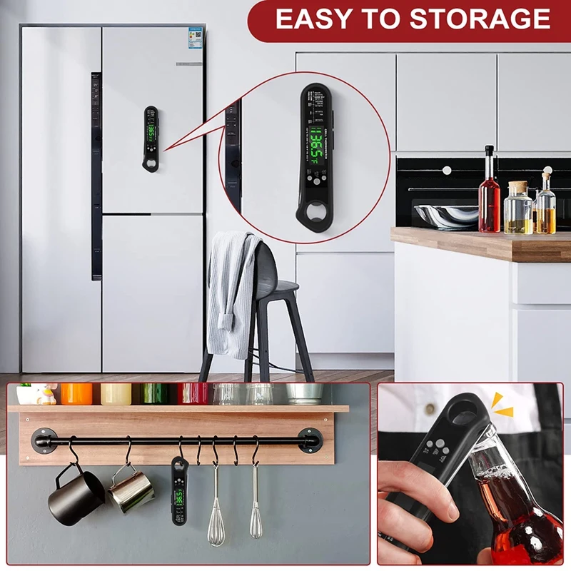 Termômetro de carne digital 3 em 1 com 2 sondas com fio removível, calibração, função de alarme