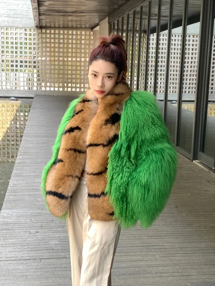 

Hot sales fashion Autumn Winter New Product Mongolia Sheep Fur natural Fox Fur collar Beach Wool Women Short Fur Coat