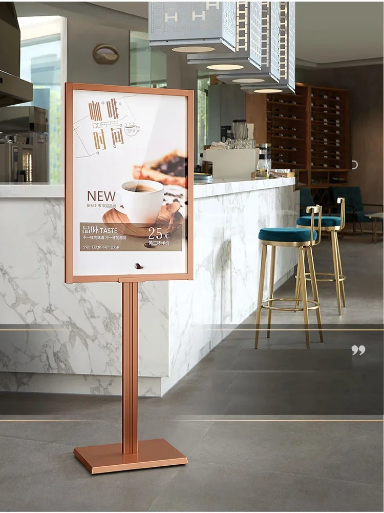 Nordic Gold Advertising Sign Stand For Display,High Quality Aluminum Alloy Heavy Duty Pedestal, Poster Board Floor Stand Rack