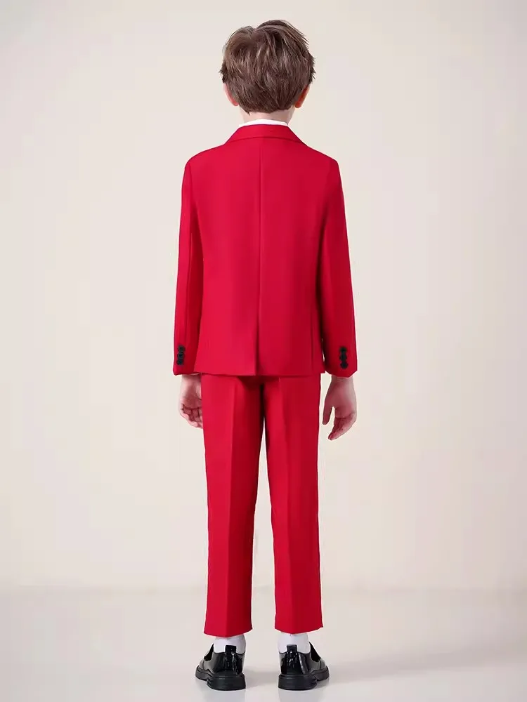 Chaqueta para niños, chaleco, pantalones, pajarita, disfraz de ceremonia, traje de fotografía ajustado rojo para niños, vestido de esmoquin para boda y cumpleaños, 4 Uds.