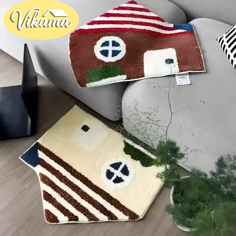 

VIKAMA Modern House-Shaped Carpet Is Soft And Comfortable. Bedroom Bedside Rug, Entrance Floor Mat, Home Decoration.