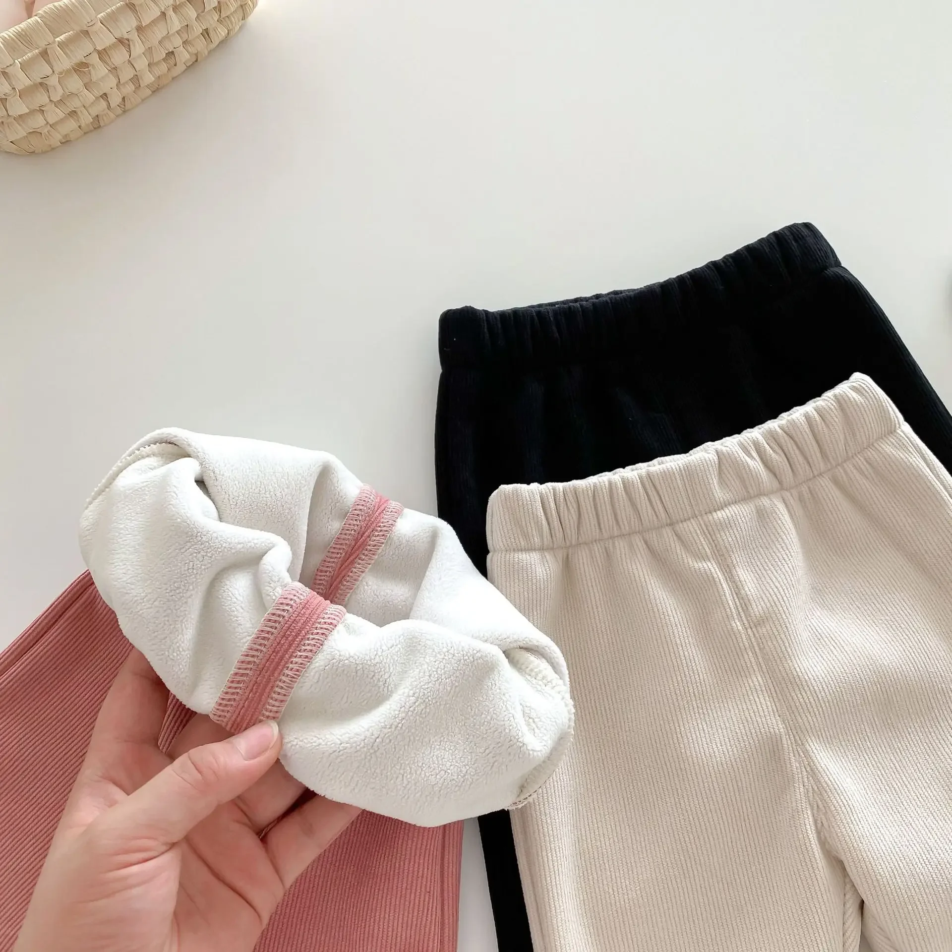 2024 Winter New in Kids Baby Girls Thicken Velvet Warm Flare Pants , Infant Toddler Cute Clothing 3M-3Y