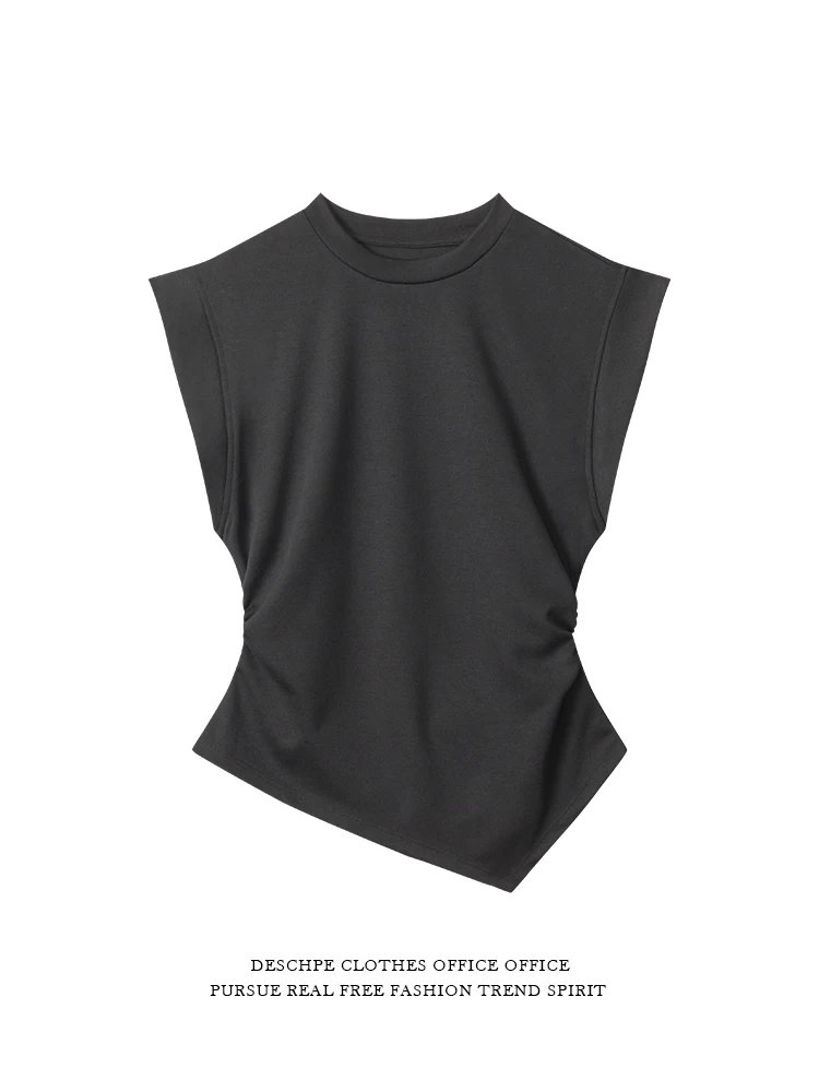 Корейская женская футболка Desce Sle Svel Slim Fit с асимметричным подолом, повседневный топ, модный дизайн, летняя одежда