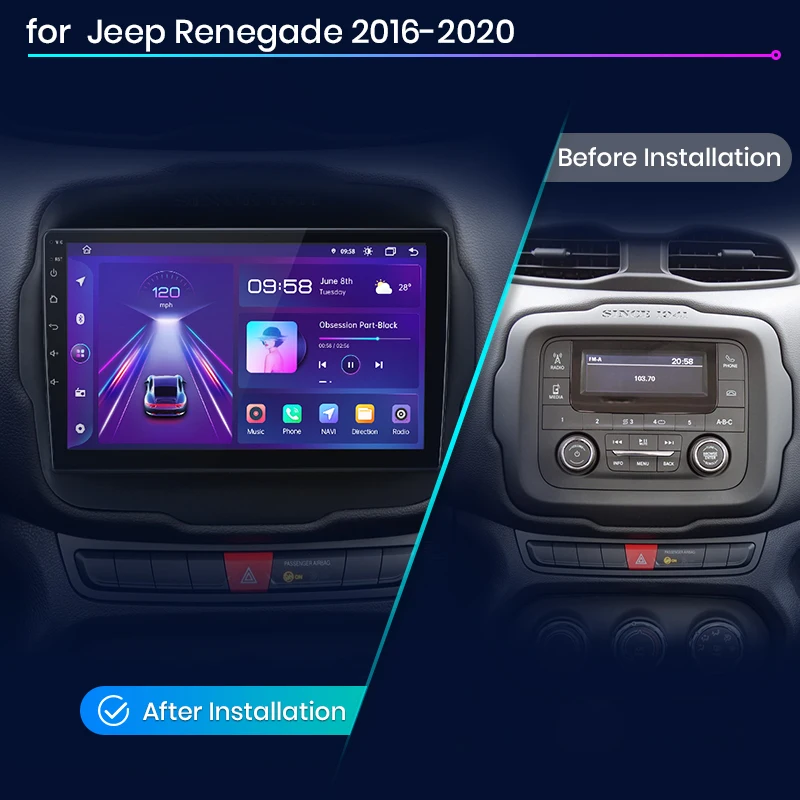 Junsun V1 AI Voice Wireless CarPlay Android Auto Radio for Jeep Renegade 2016-2020 4G Car Multimedia GPS 2din autoradio