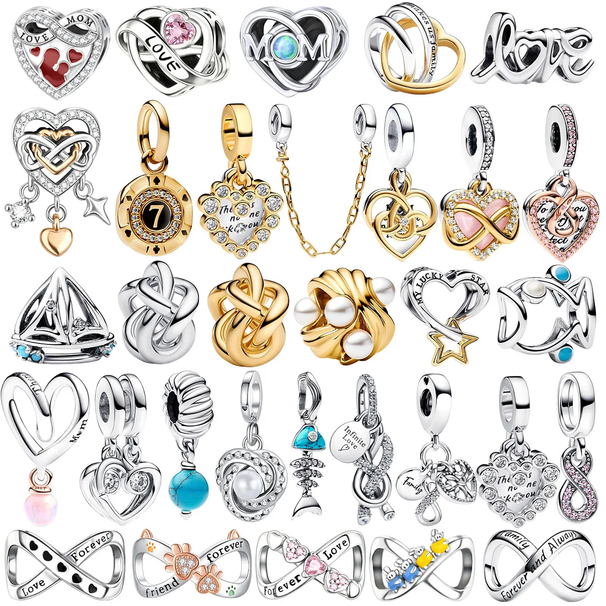 

New Original 925 Sterling Silver Infinity Knot Charm Hearts Beads Safety Chain Fit Bracelets for Women Necklace DIY Fine Jewerly