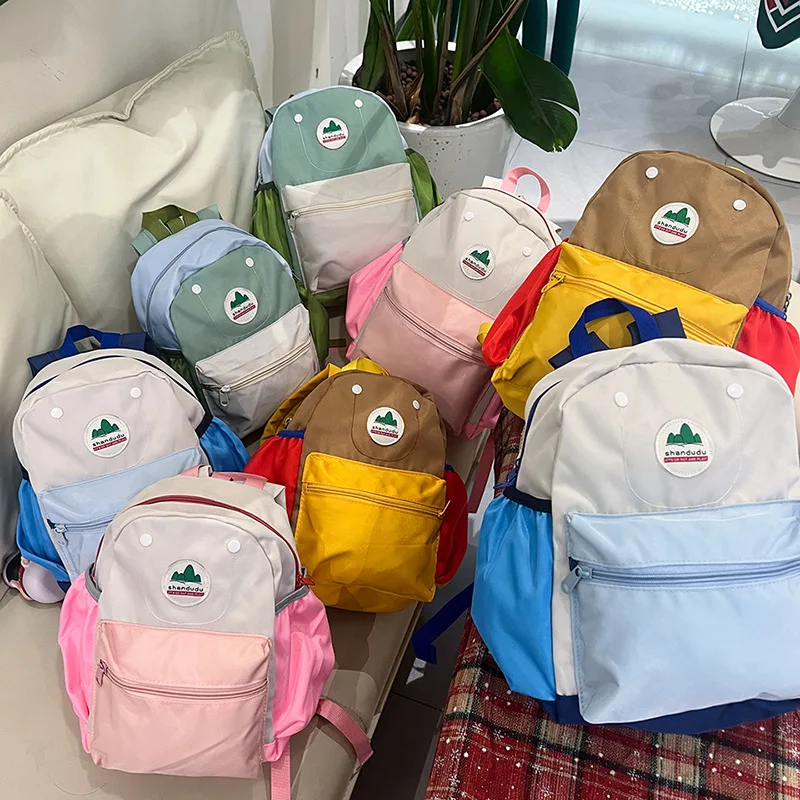 Clash color splicing boys and girls children backpack kindergarten students schoolbag light nylon waterproof small backpack