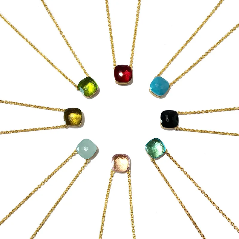 

Fashion 18K Gold Plated 22 Colors Candy Crystal Pendant Necklace Simple Style Chain Necklace for Women Accessories