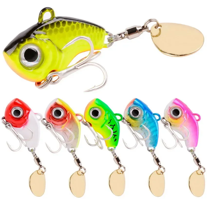 1PCS Rotating Metal VIB 5g/10g/15g/20g Wobbler Fishing Lure Sequins Tail Spinner Sinking Baits Spoon Crankbait Fishing Tackle