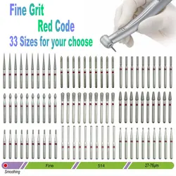 10pcs Fine Dental Diamond Burs for High Speed Handpiece Diamond Smoothing Polish Drills Dentistry Crown Preparation 33 Sizes