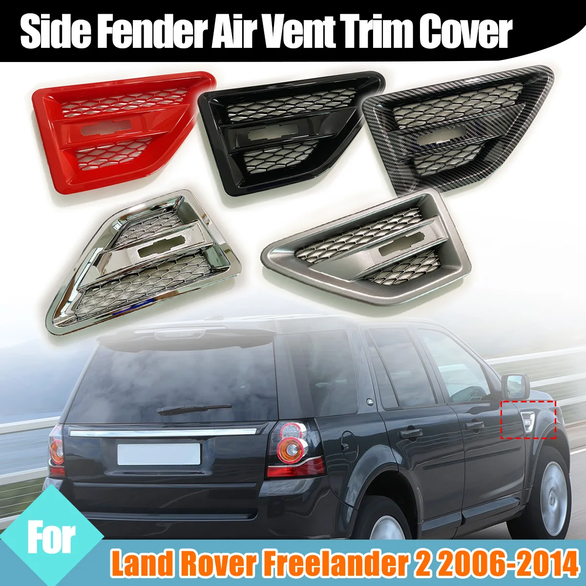 2PCS Car Side Fender Spoiler Outflow Vent For Land Rover Freelander 2 LR2 2006-2014 Racing Car Door Side Grille Vent Mesh Grill