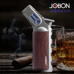 JOBON Desktop 360° Use Spray Gun Butane Gas Lighter Metal Strong 4 Flame Torch Turbo Jet Outdoor BBQ Welding Cigar Lighter