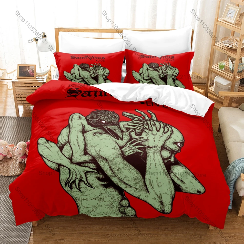 Saint Vitus Bedding Set 3Pcs Vintage Rock Band Pattern Comfort Bed Linen For Music Duvet Cover Pillowcase Home Decor