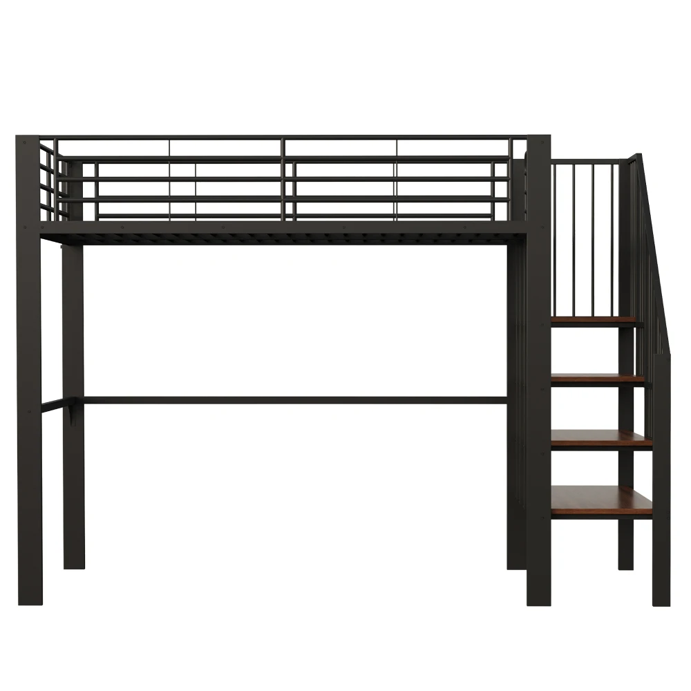 Stabiles Hochbett aus Metall, 90 x 200 cm/140 x 200 cm, mit geräumigem Stauraum unter dem Bett und Treppe für Kinder und Erwachsene, Bettgestelle und -gestelle – Detail 18