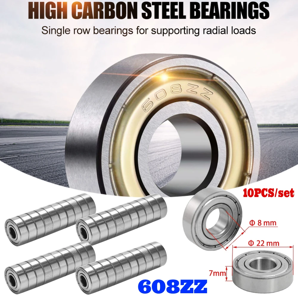 10-100PCS 608zz Ball Bearings 8mm*22mm*7mm Deep Groove Ball Bearing Double Shielded Miniature Bearing for Skateboard Scooter