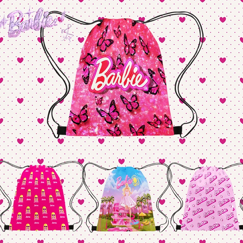 Barbie Drawstring Backpacks High-Capacity Travel Clothes Storage Bags Trendy Movie Thick Stylish Girls Kids Gift Lovely Cute