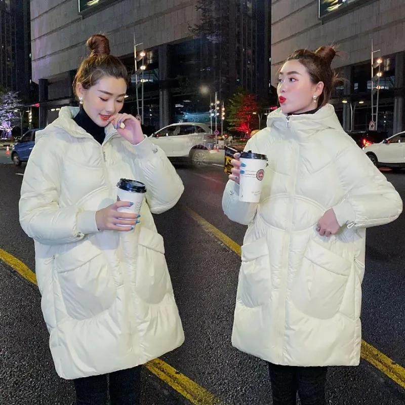 Women's Winter Parka Coat 2025 Versatile Fashion Long Lady Outerwear Temperament Elegant Loose Ladies Down Cotton Jacket