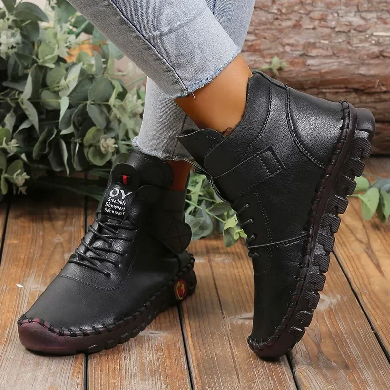 Fur Women Boots Winter Ankle Boots Hand Sewing Thread Mom Cotton Shoes for Women 2023 New Waterproof Short Snow Boot Botas Mujer