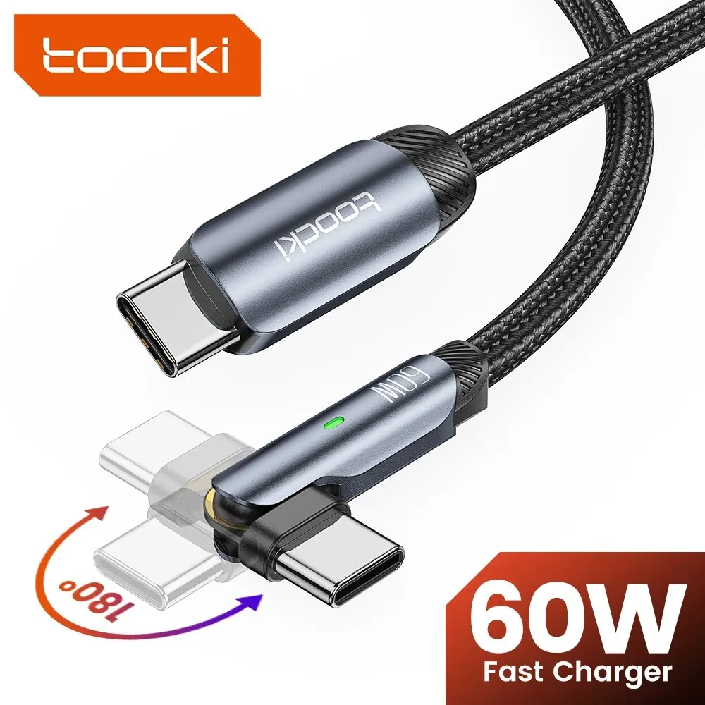 Toocki USB C to USB C Cable 60W Type C to Type C Fast Charging Charger PD Cable 180 Degree for IPhone 15 Xiaomi Poco Macbook