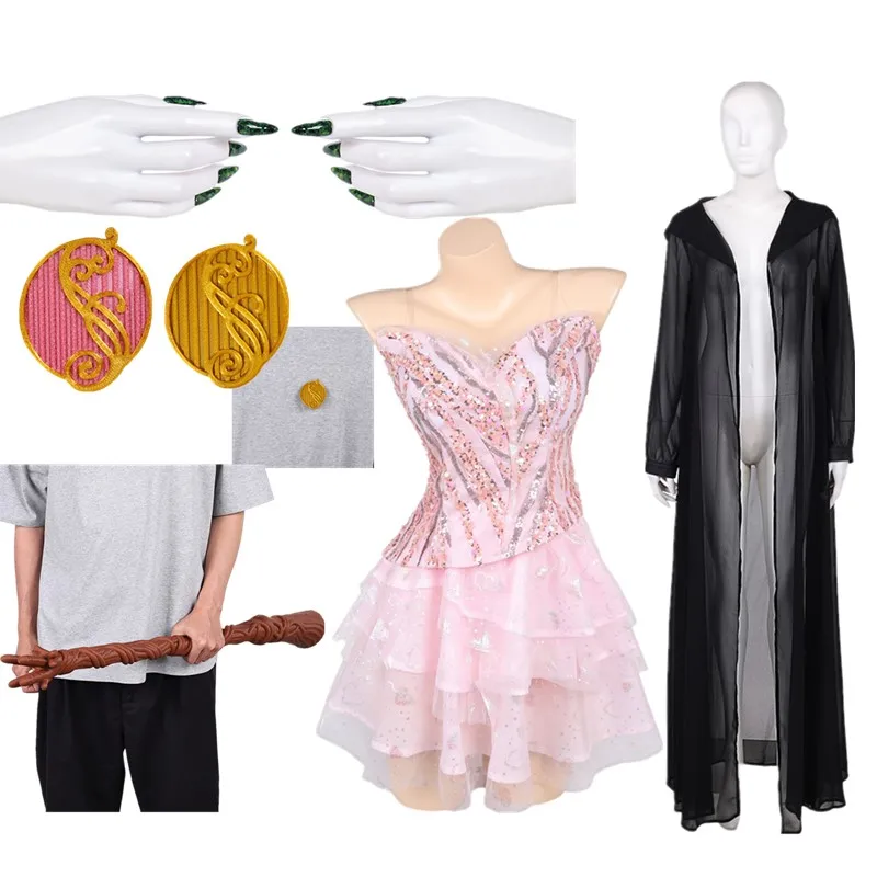 

Elphaba Cloak Nail Stickers Glinda Cosplay Dress Badge Costume Wicked Fantasia Witch Broom Magic Wand Halloween Carnival Suit