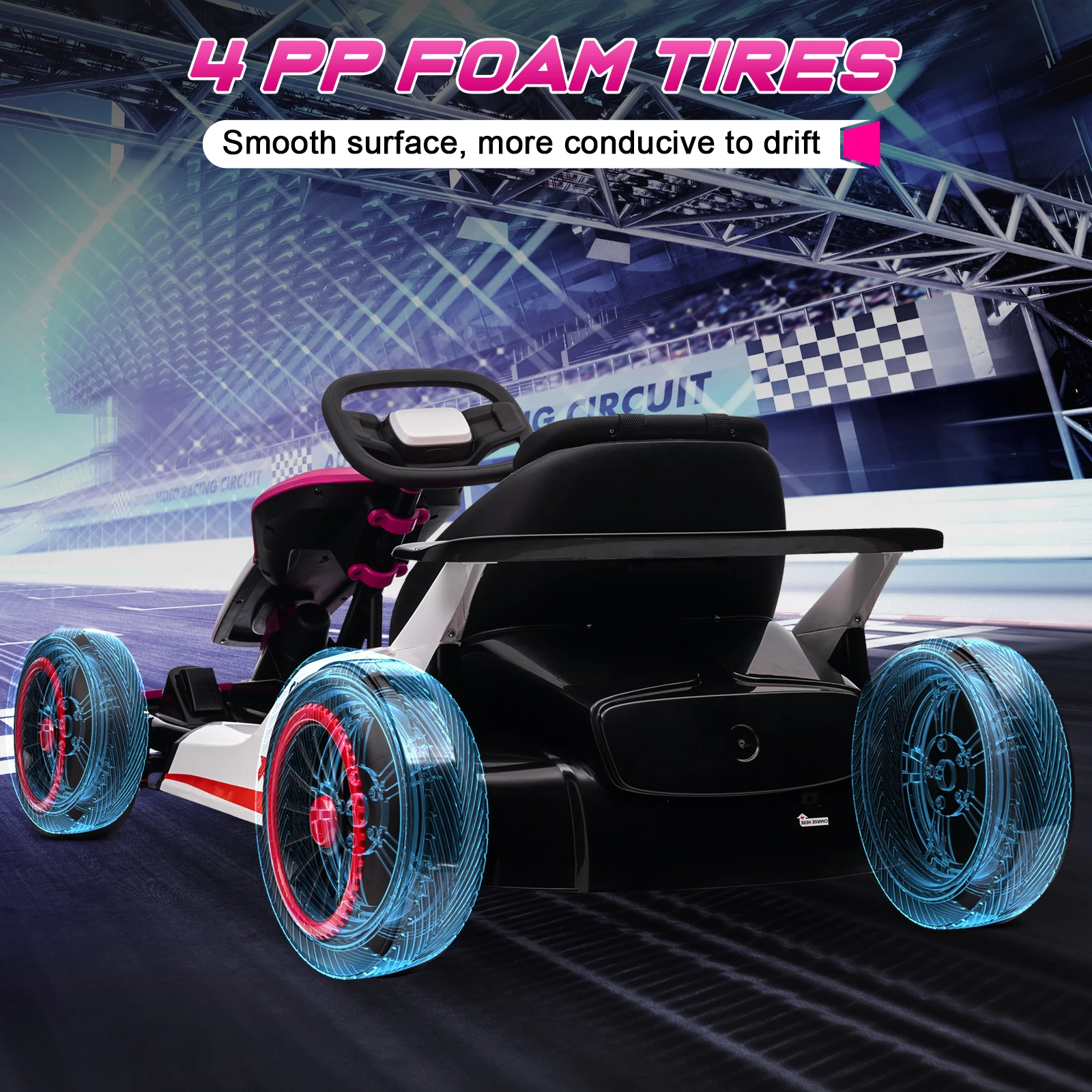 Go Kart, anrli 24V Ride on Kart eléctrico a la deriva para niños con motor potente de 300W, 2 velocidades ajustables, Kart de pedal eléctrico