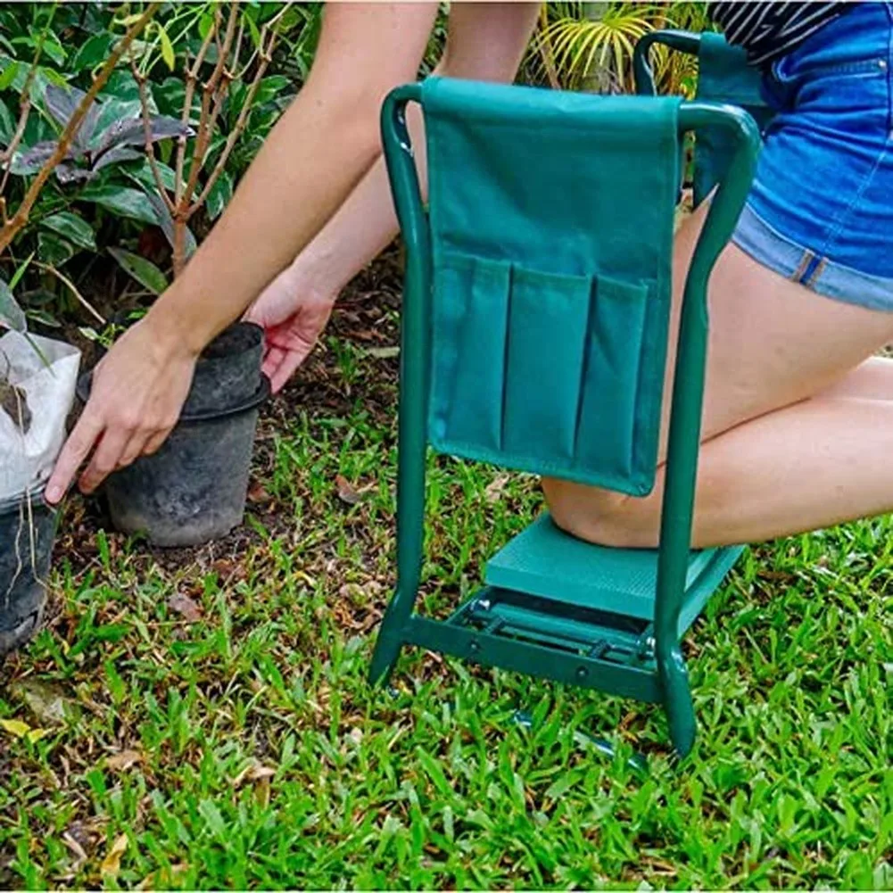 Garden Kneeler and Seat Bag for Outdoor Gardening Stool Side Organizer with Waterproof Oxford Cloth Material Green
