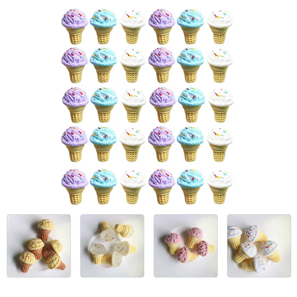 

30 Pcs Simulated Ice Cream Cone Plastic Pretend Play Toy for Kids Parent Child Interaction House Miniature Decor Simulation