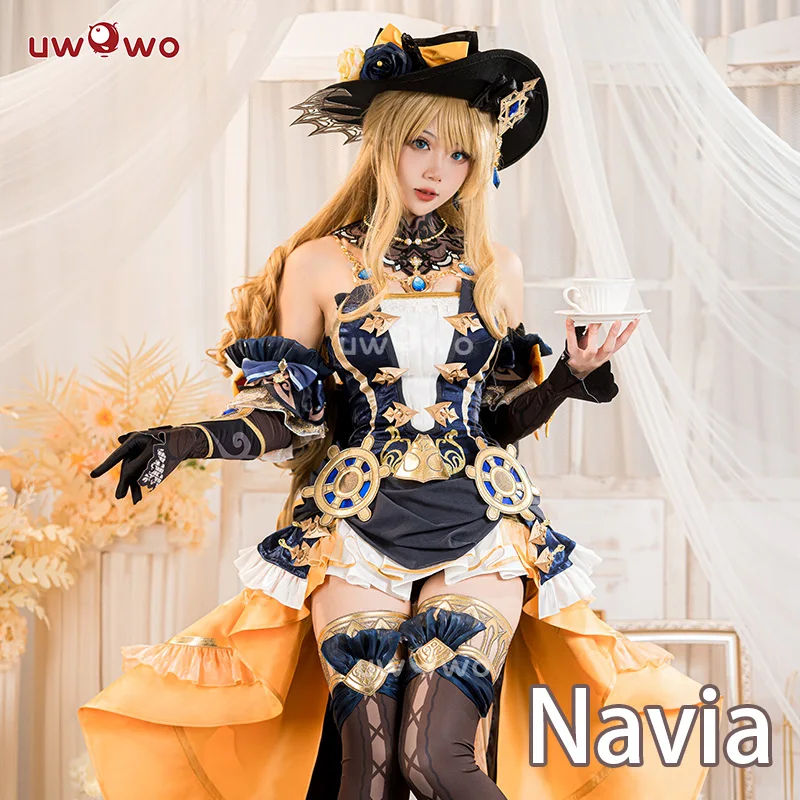 

UWOWO Navia Cosplay Genshin Impact Navia Cosplay Costume Fontaine Rococo Style Dress Cosplay Halloween Costume