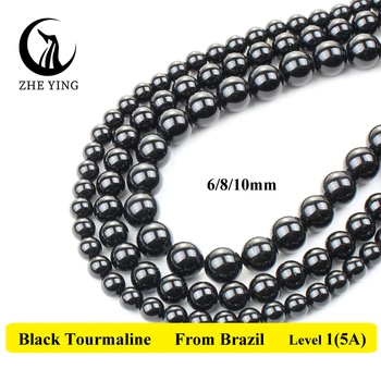 100% natural preto turmalina contas de pedra redonda suave gem contas de quartzo para fazer jóias diy pulseira colar 6 8 10mm 15''