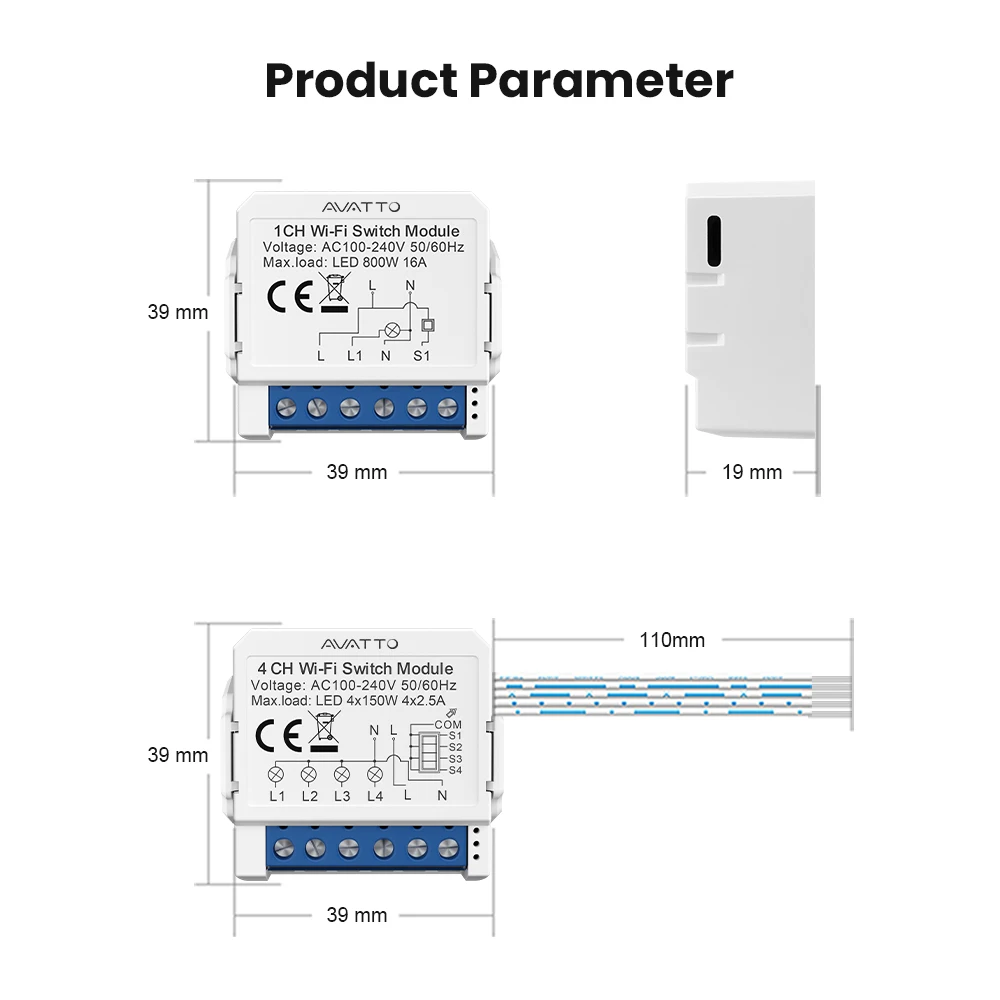 AVATTO WiFi/Zigbee Smart Light Switch Module,No Neutral Wire 2 Ways Control Mini DIY Breaker Work for Tuya Alexa, google home