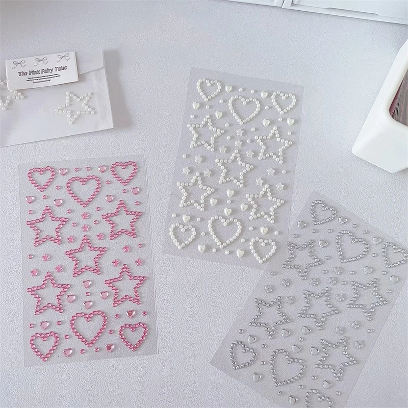 1 Sheet 3D Star Heart Crystal Stickers Kids DIY Decoration Self Adhesive Jewelry Crafts Sparkly Rhinestone Stickers Girls Gifts