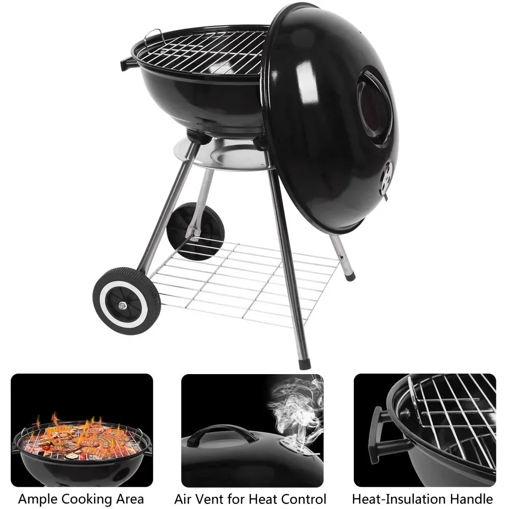 

18" Portable Charcoal Grill with Wheels Suitable for Patio, Picnic, Backyard Fine Workmanship, Durable