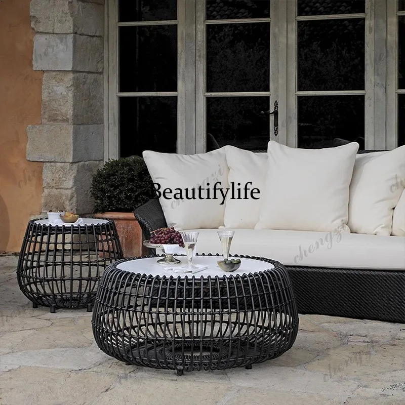 Nordic courtyard rattan sofa outdoor balcony rattan chair coffee table combination sun room rattan bed
