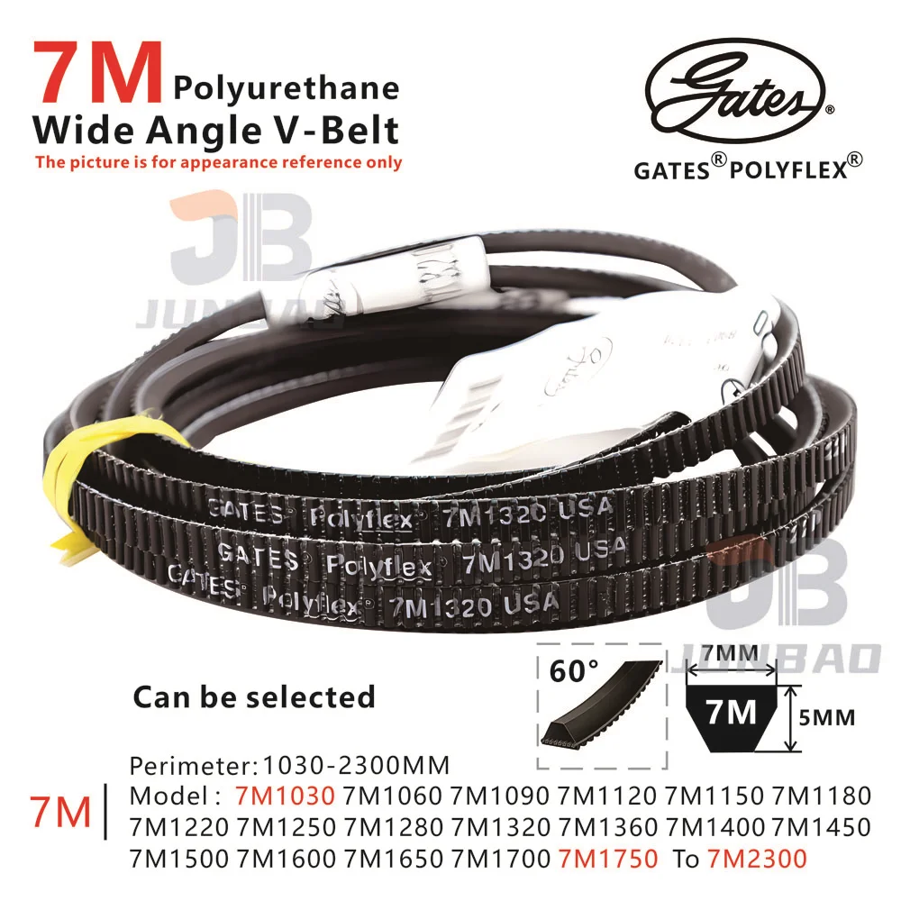 

GATES Polyflex 7M Wide Angle Belt 7M1030 7M1060 7M1090 7M1120 7M1150 7M1180 7M1220 7M1250 To 7M2300 Transmission Triangle V-Belt