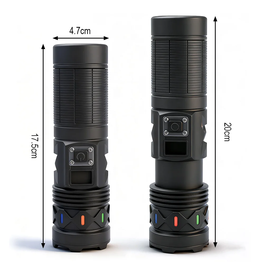 BORUiT 5000Lumen Ultra Bright LED Flashlight1500M Range Zoom Torch USB Rechargeable Handheld Torch With Digital Display Camping