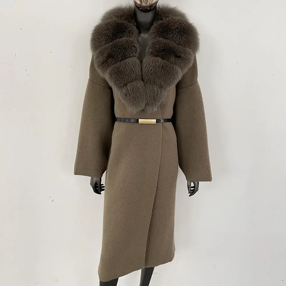 سترة من فرو الثعلب الطبيعي من الفرو الحقيقي سترة دافئة من فراء الراكون للسيدات سترة عصرية جديدة لخريف وشتاء ملابس تريكو معطف بحزام #2
