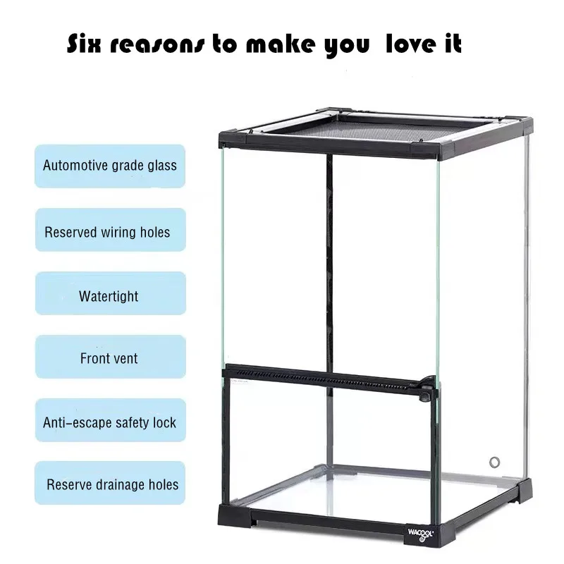 Glass Reptile Terrarium Front Doors Top Mesh Ventilation with Hygrometer for Bearded Dragon Ball Python Leopard Gecko