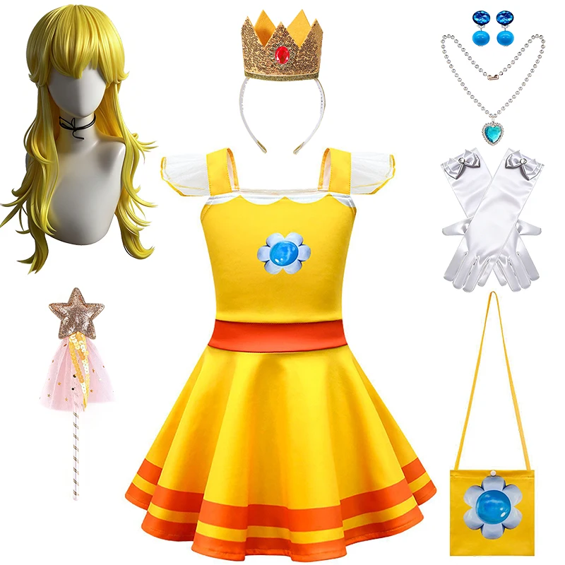 Popular Princess Peach Daisy Girls Outfits Halloween Cosplay Birthday Party Children's Costume Carnival Performance Kids Clothes