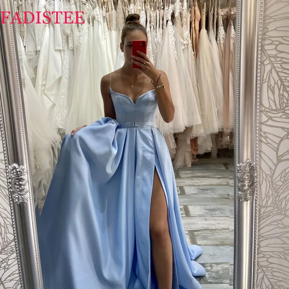 

customized Sky Blue Prom Dresses FormalParty Gowns Vestido De Festa Robe De Soiree платье вечернее платье платье Side Slit