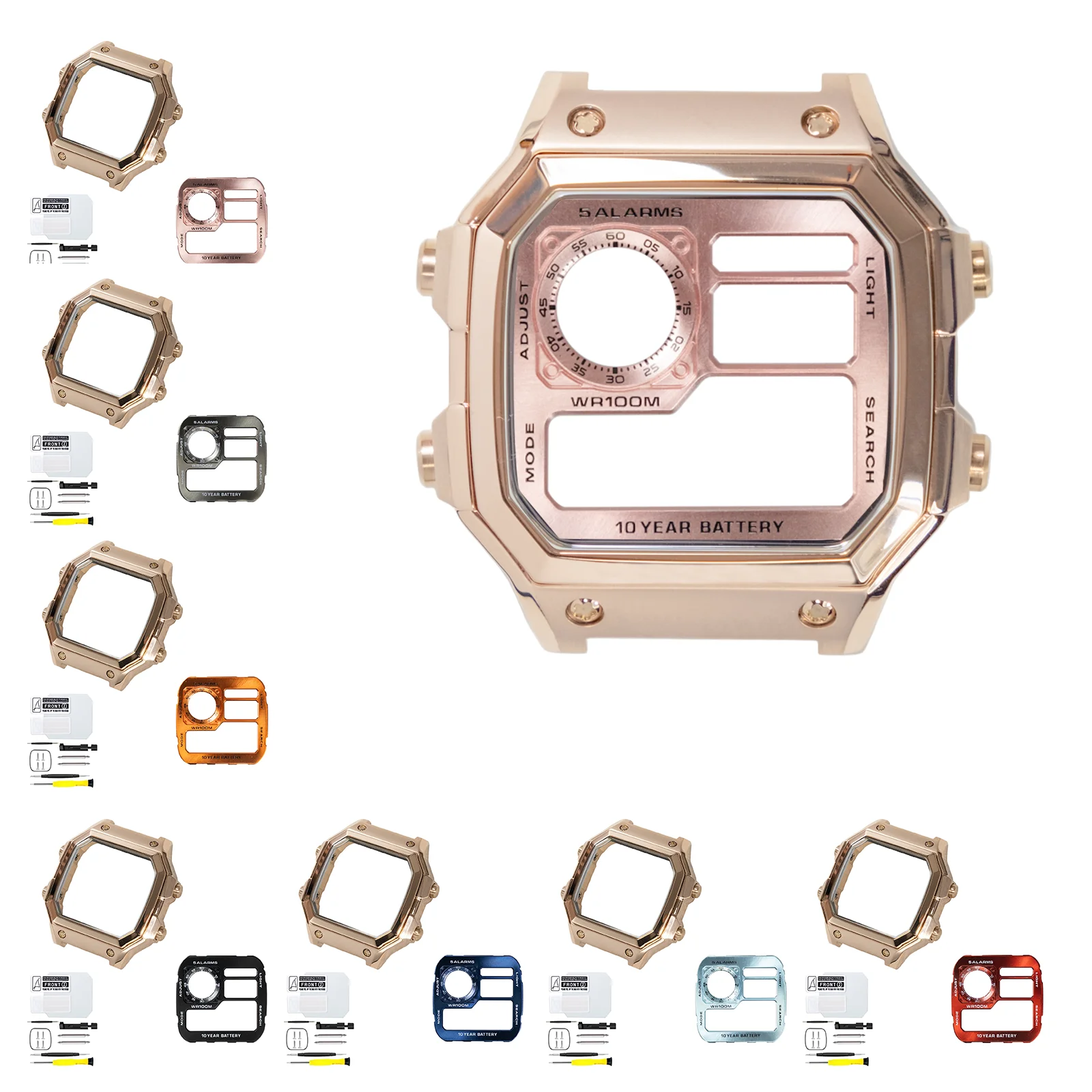 Durable 316L SS Royale Mod Matte Rose Gold Case Dial for Casio AE1300 Metal Case Faceplate K1 Mineral Replacement Parts Set view 4