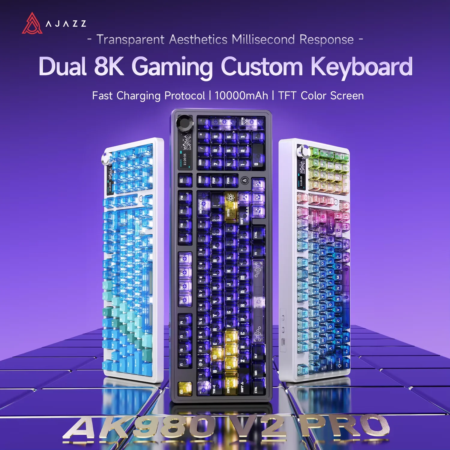 AJAZZ AK980V2 PRO Tri-mode Gaming Mechanical Keyboard with Screen, Dual 8K Polling Rate, 10000mAh High-Endurance Keyboard