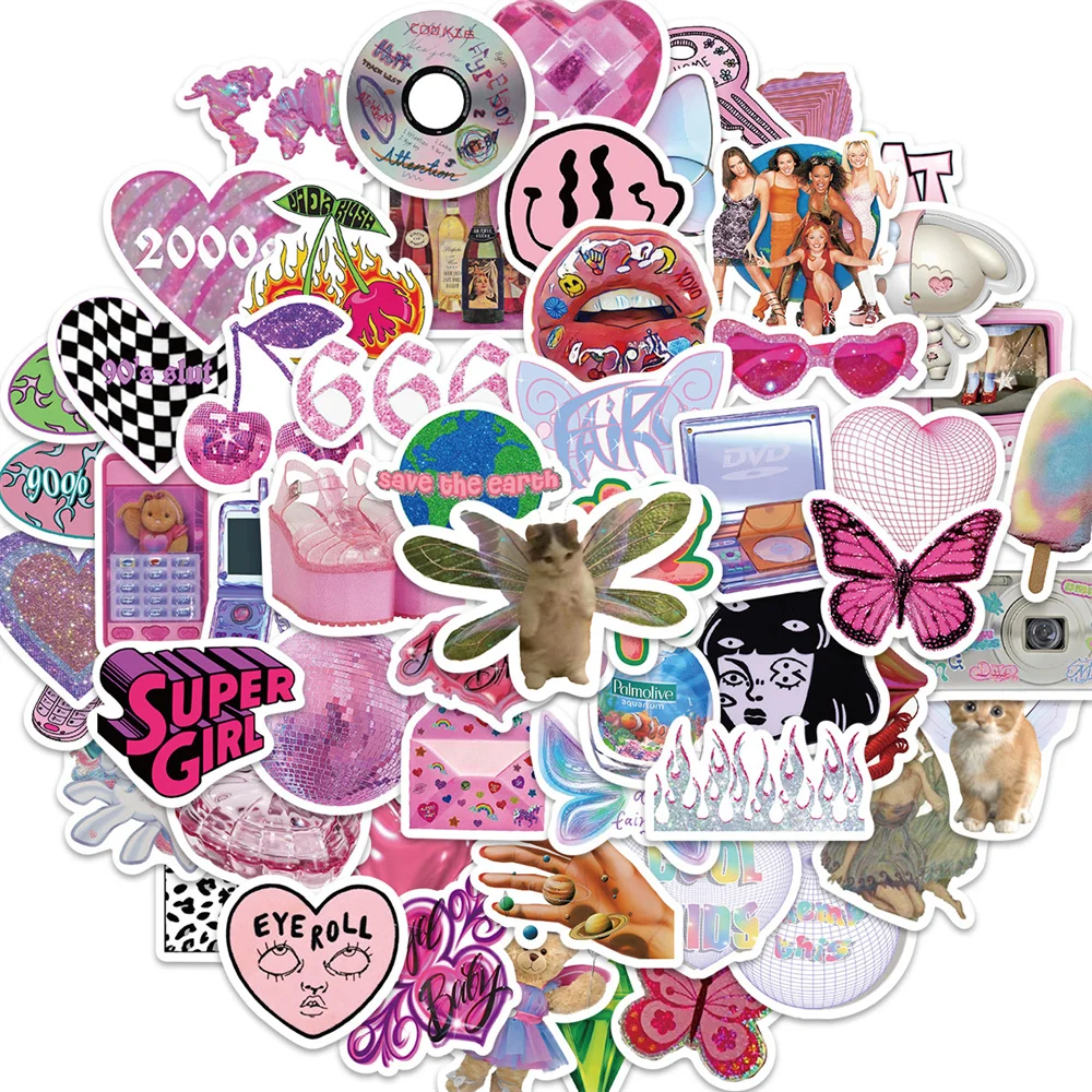 58pcs Harajuku Girl Y2K Stickers For Ipad Phone Scrapbook Craft Supplies Scrapbooking Material DIY Sticker Vintage Aesthetic