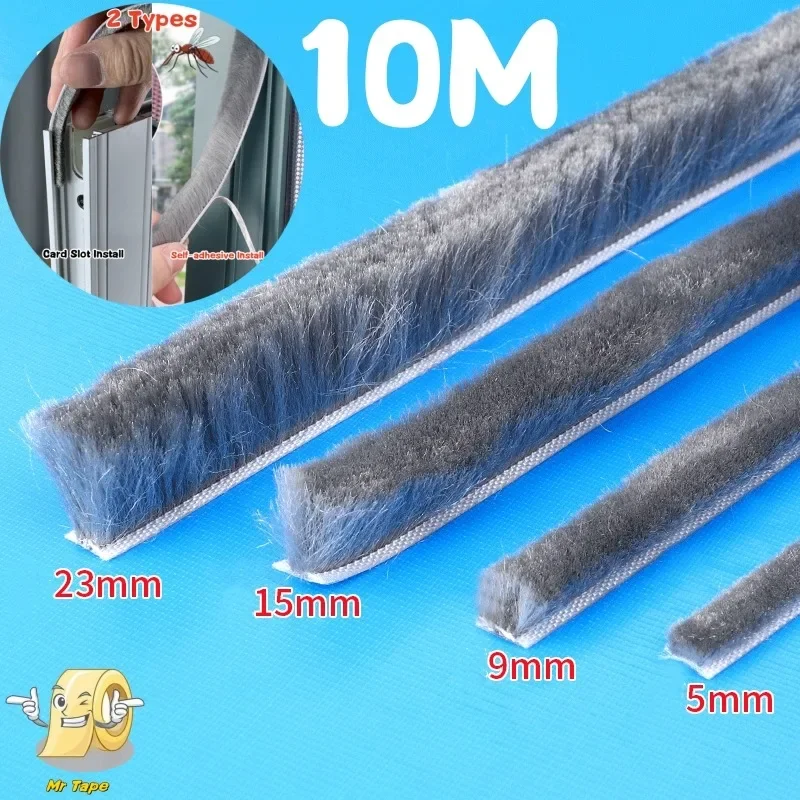 10M Brush Strip Self Adhesive Door Window Sealing Strip Windproof Dust Sound Insulation Strip Tape Weatherstrip Draught Excluder