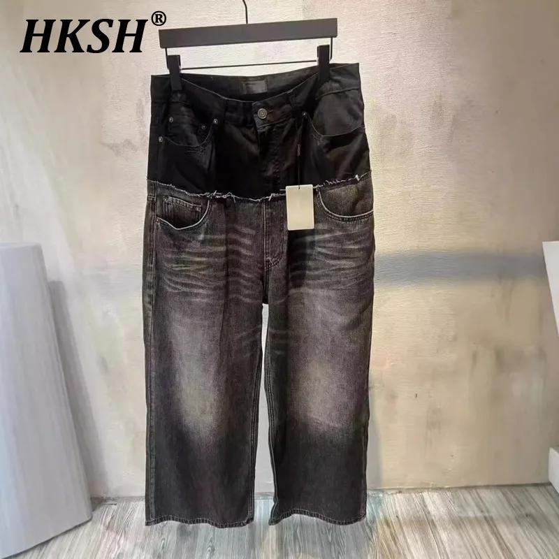 HKSH Frühling Neue Männer Flut Punk High Street Gewaschen Gespleißt Jeans Frauen Chic Lose Patchwork