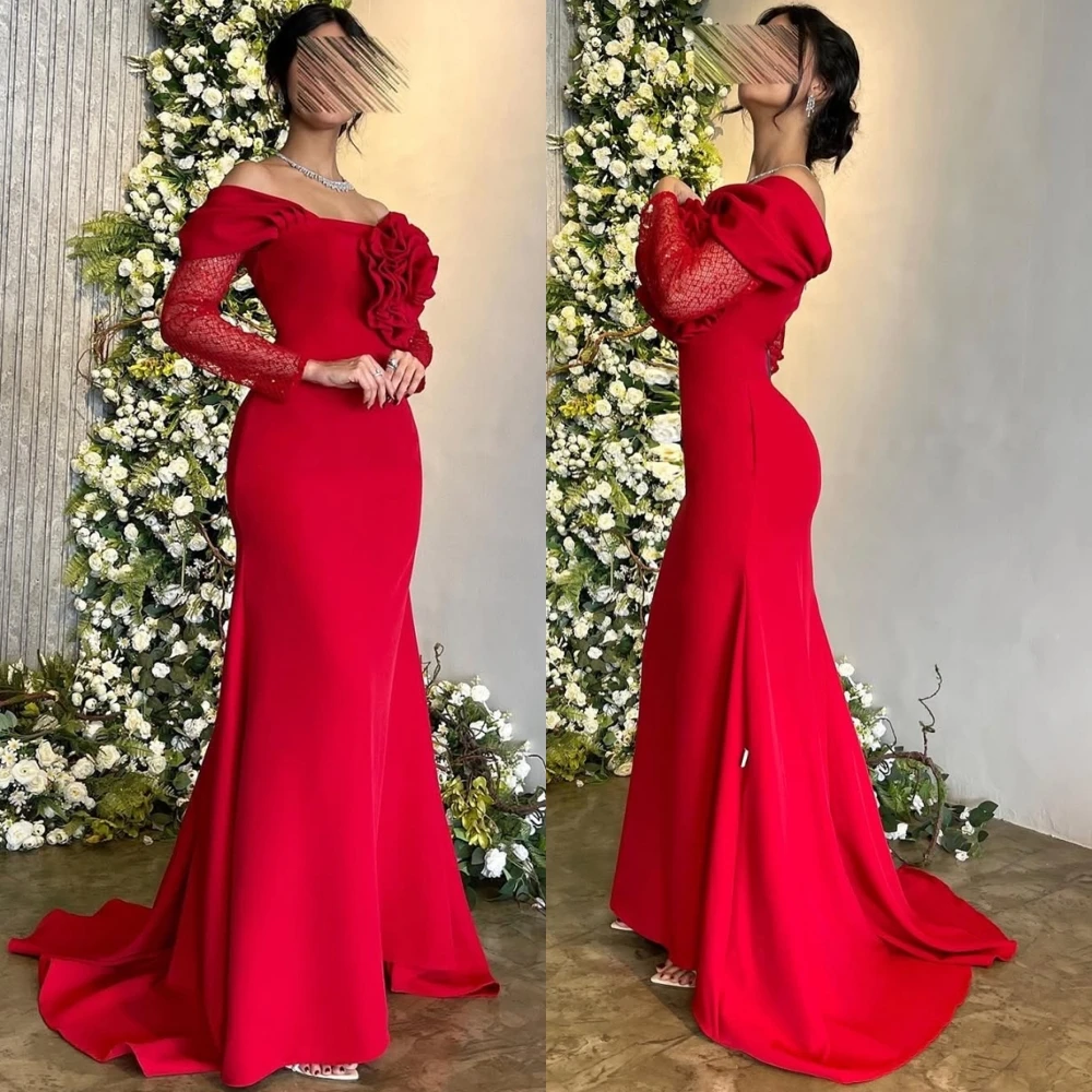 

Customized Soft Jersey Evening Dress Elegant Boat Neck Cocktail Dress Temperament Mermaid Court Train Special Occasion Gowns