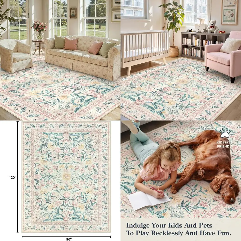 

Коврики Boho Chic 8x10 — мягкие, машинная стирка, цветочные ковры для гостиной с нескользящей подложкой